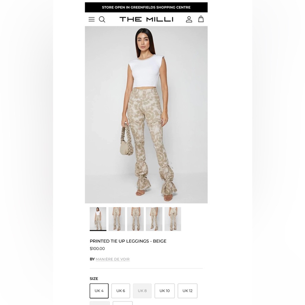 ❤️ Maniere de Voir Tan Printed Tie Up Dye High Waisted Flared Legging Pants 6 - Picture 15 of 15